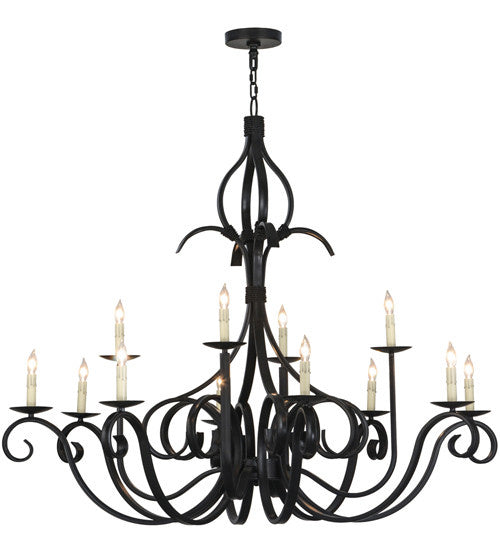 2nd Avenue - 200076-18 - 12 Light Pendant - Cypress - Satin Black Wrought Iron