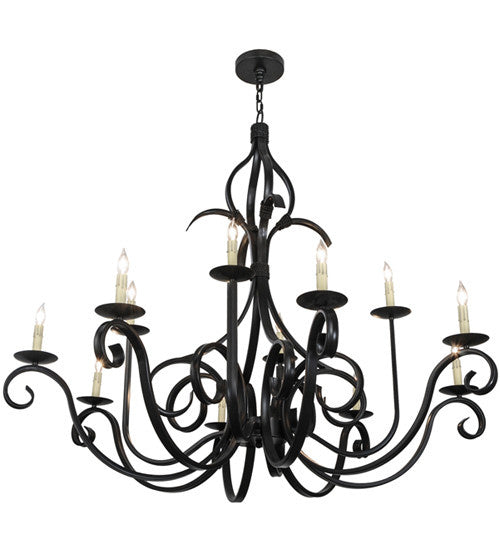 2nd Avenue - 200076-18 - 12 Light Pendant - Cypress - Satin Black Wrought Iron