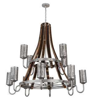 Meyda Tiffany - 187994 - 12 Light Chandelier - Barrel Stave - Brushed Nickel/Charred Wood