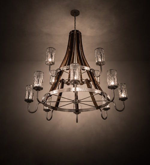 Meyda Tiffany - 187994 - 12 Light Chandelier - Barrel Stave - Brushed Nickel/Charred Wood