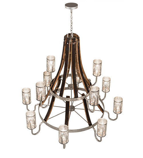 Meyda Tiffany - 187994 - 12 Light Chandelier - Barrel Stave - Brushed Nickel/Charred Wood