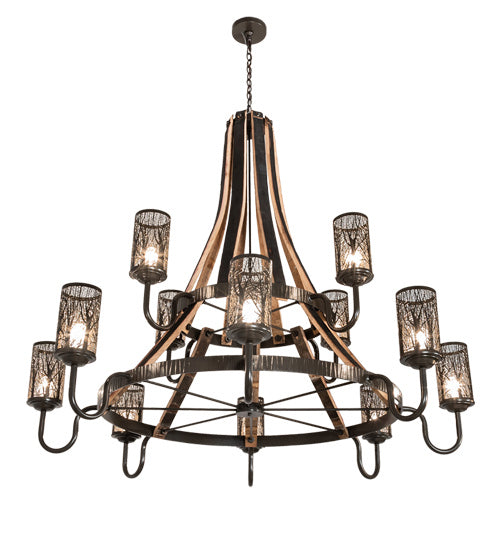 Meyda Tiffany - 219854 - 12 Light Chandelier - Barrel Stave - Timeless Bronze And Charred Wood