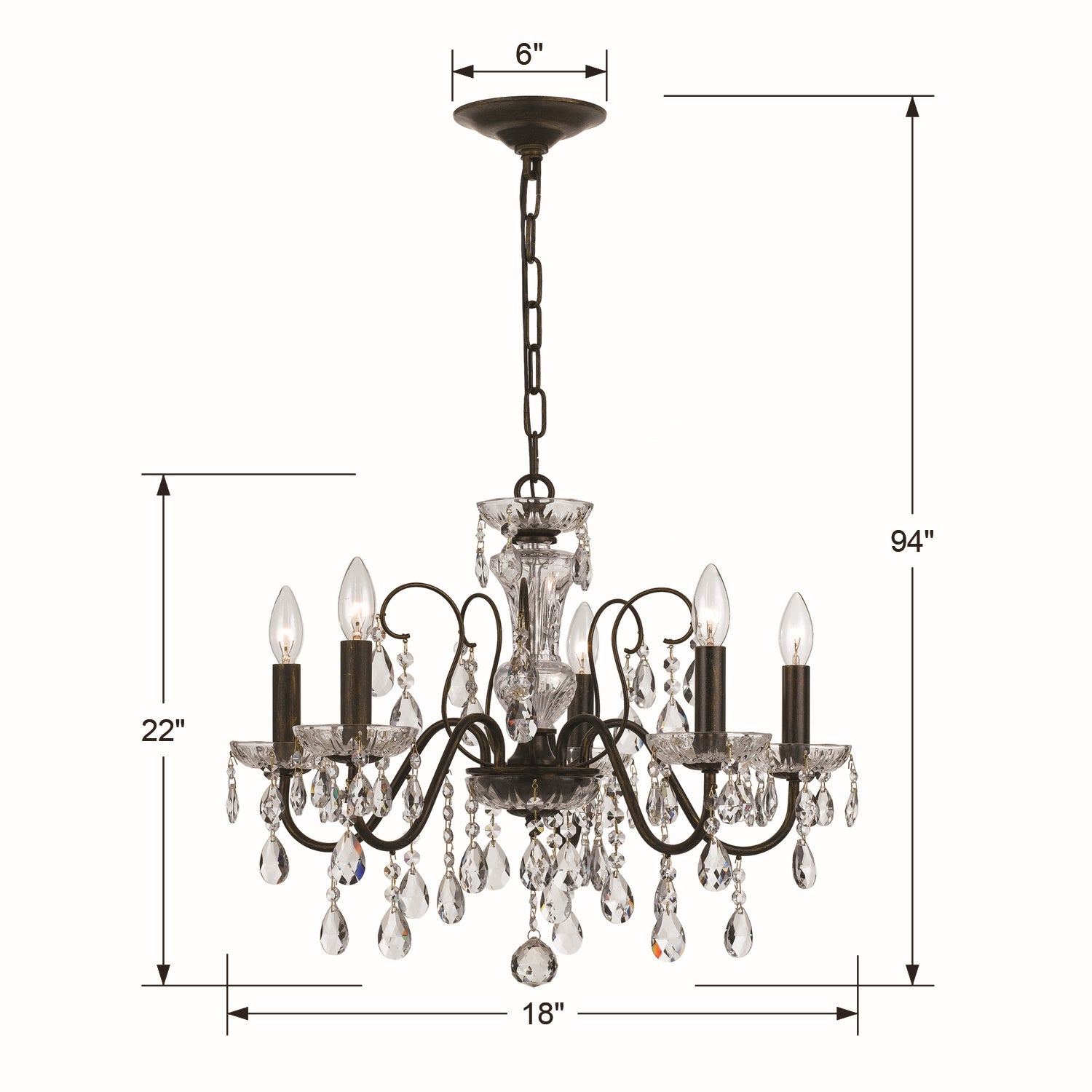 Crystorama - 3025-EB-CL-MWP - Five Light Chandelier - Butler - English Bronze