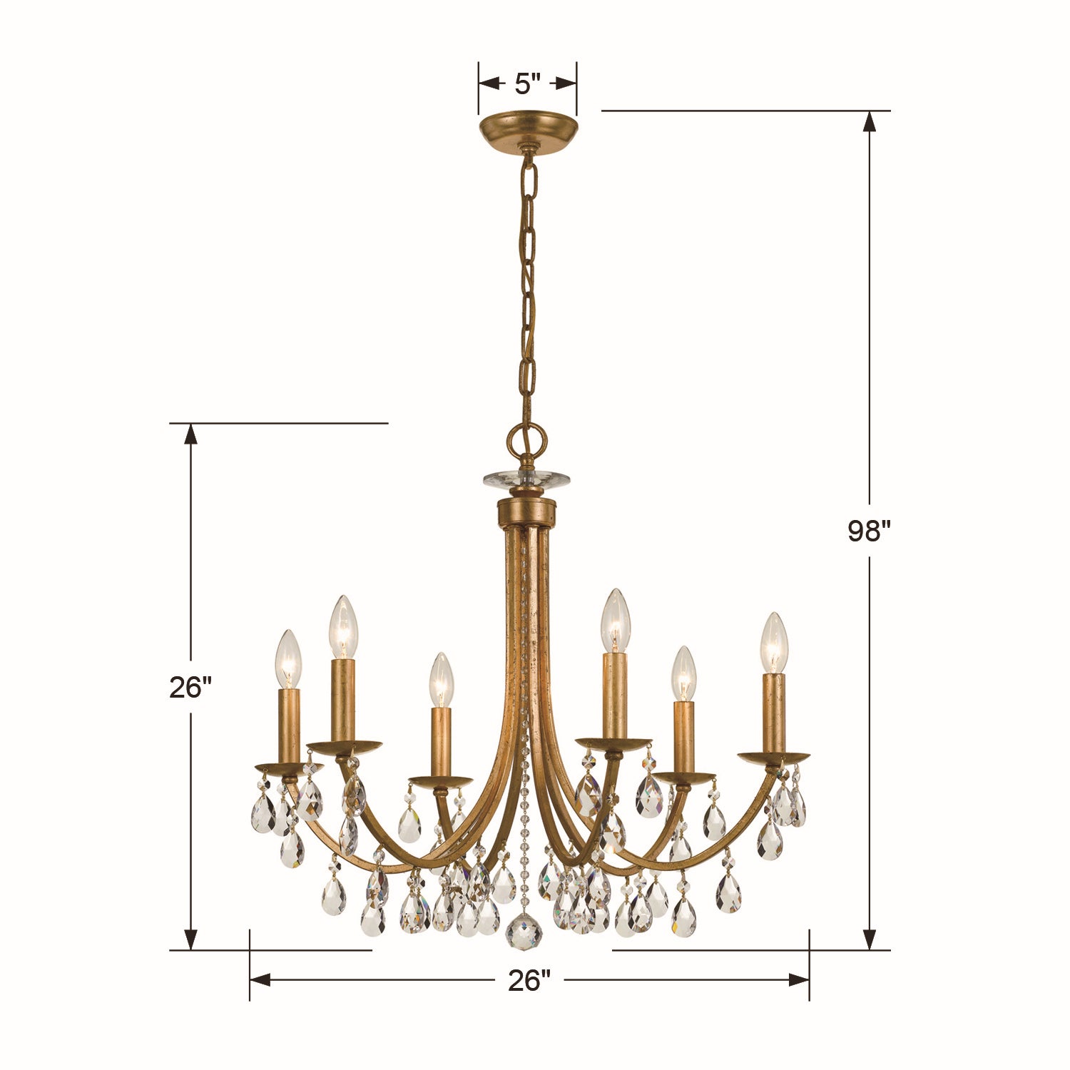 Crystorama - 8826-GA-CL-MWP - Six Light Chandelier - Bridgehampton - Antique Gold