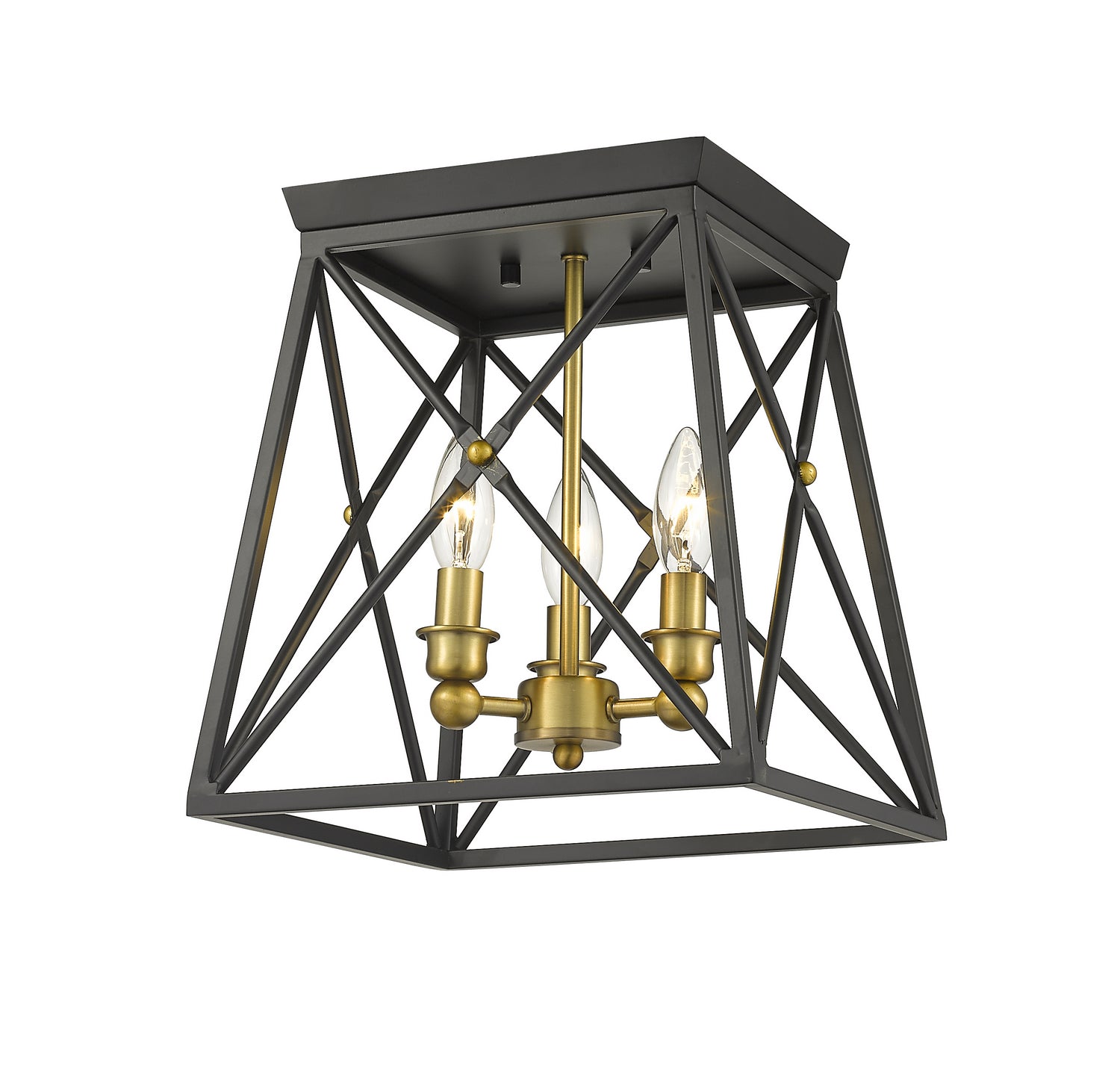 Z-Lite - 447F11-MB-OBR - Three Light Flush Mount - Trestle - Matte Black / Olde Brass