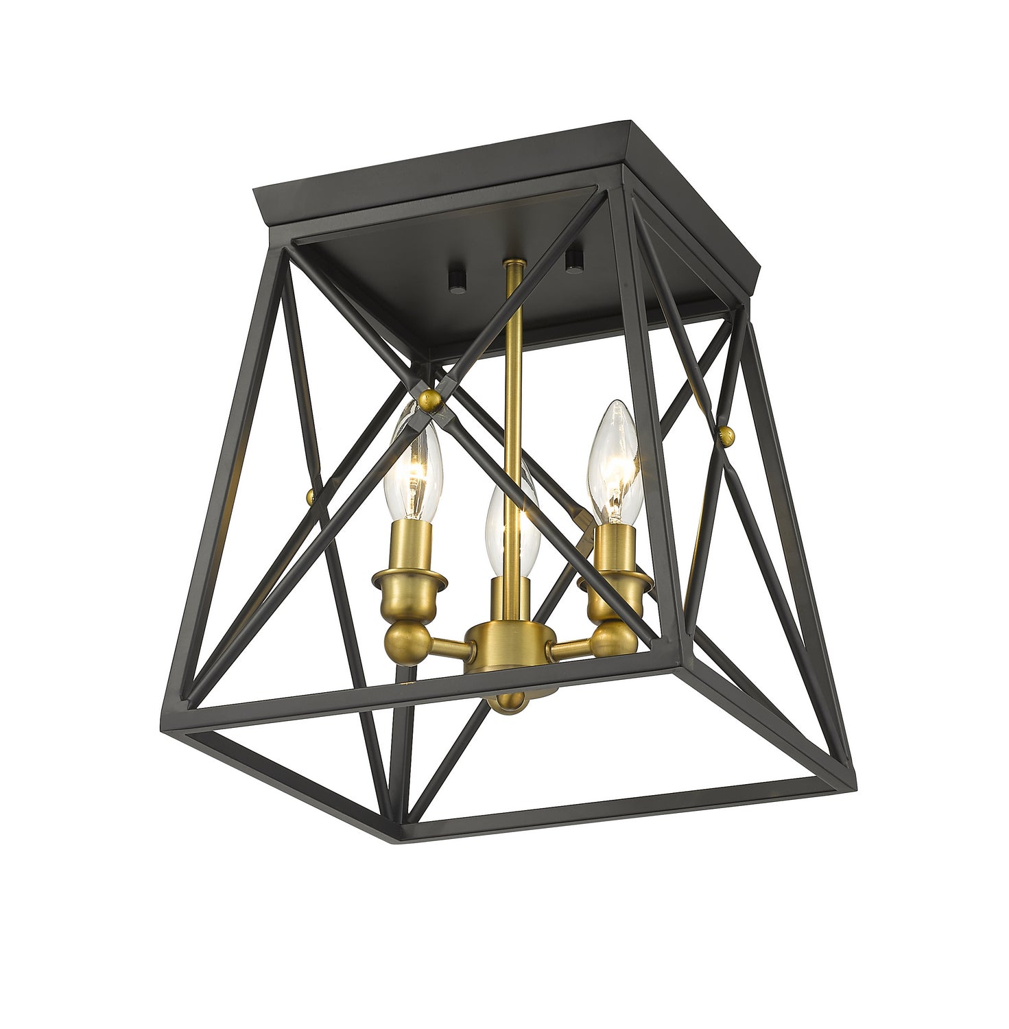 Z-Lite - 447F11-MB-OBR - Three Light Flush Mount - Trestle - Matte Black / Olde Brass