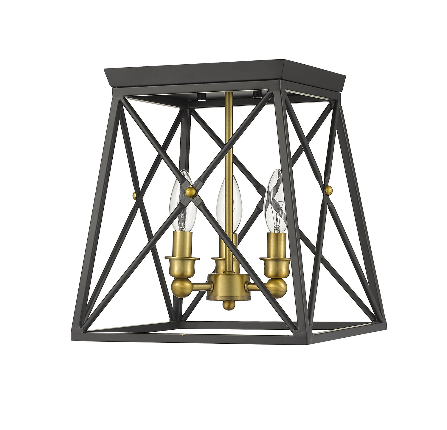 Z-Lite - 447F11-MB-OBR - Three Light Flush Mount - Trestle - Matte Black / Olde Brass