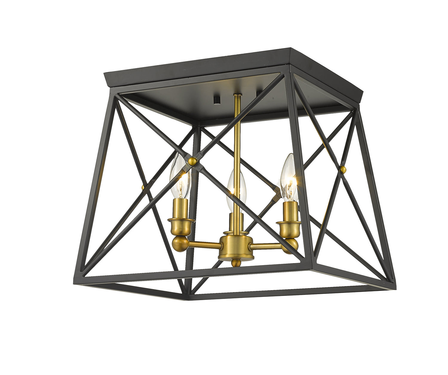 Z-Lite - 447F14-MB-OBR - Three Light Flush Mount - Trestle - Matte Black / Olde Brass