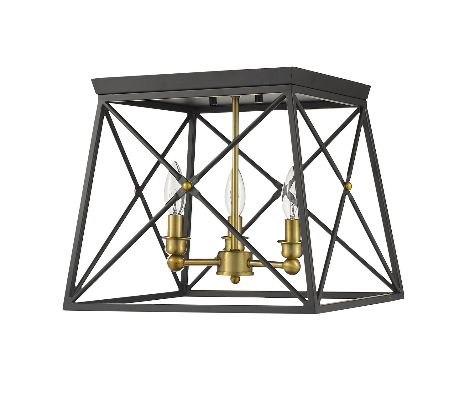 Z-Lite - 447F14-MB-OBR - Three Light Flush Mount - Trestle - Matte Black / Olde Brass