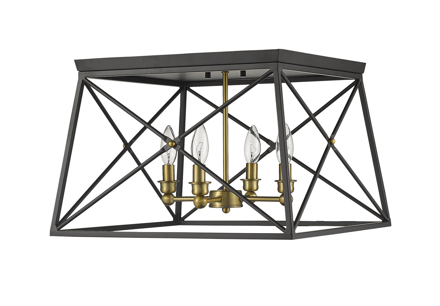 Z-Lite - 447F18-MB-OBR - Four Light Flush Mount - Trestle - Matte Black / Olde Brass