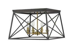 Z-Lite - 447F18-MB-OBR - Four Light Flush Mount - Trestle - Matte Black / Olde Brass