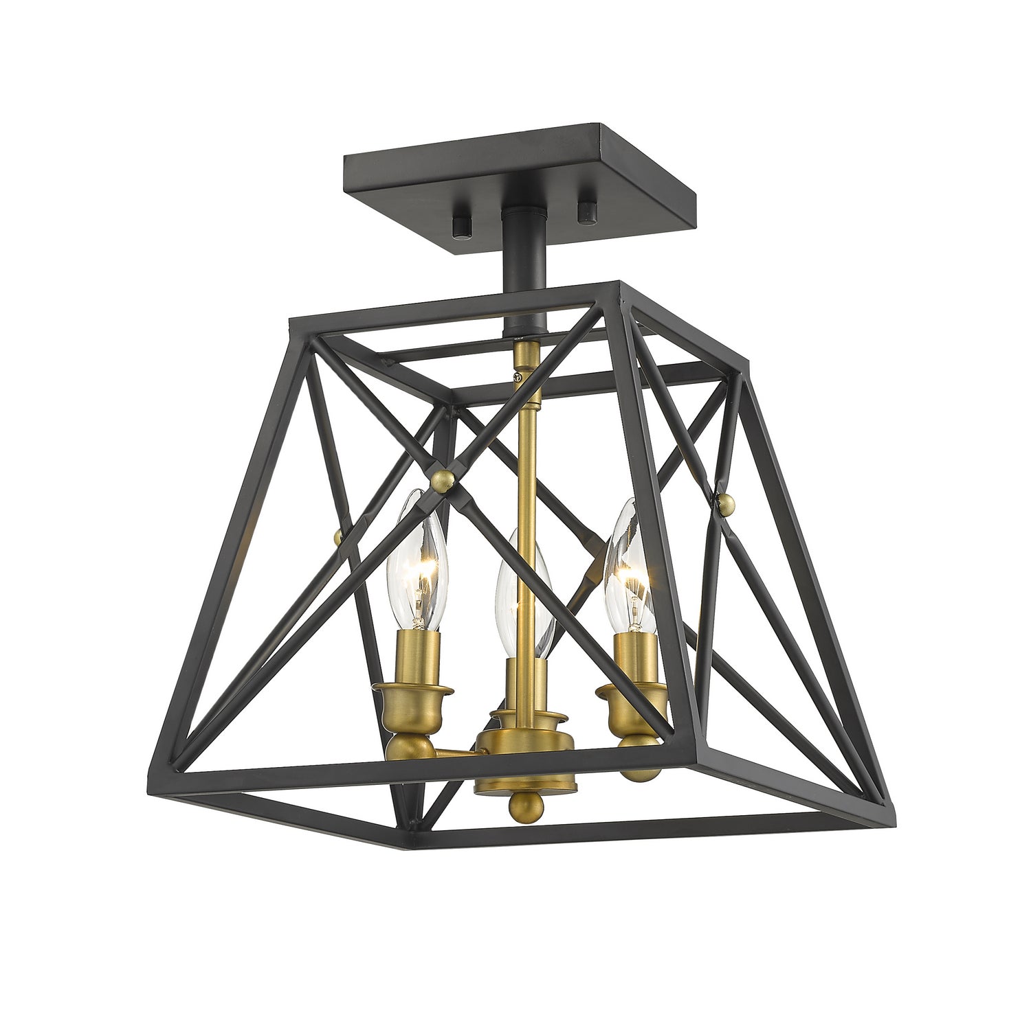 Z-Lite - 447SF-MB-OBR - Three Light Semi Flush Mount - Trestle - Matte Black + Olde Brass