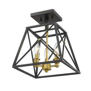 Z-Lite - 447SF-MB-OBR - Three Light Semi Flush Mount - Trestle - Matte Black + Olde Brass