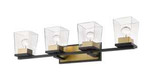 Z-Lite - 475-4V-MB-OBR - Four Light Vanity - Bleeker Street - Matte Black + Olde Brass