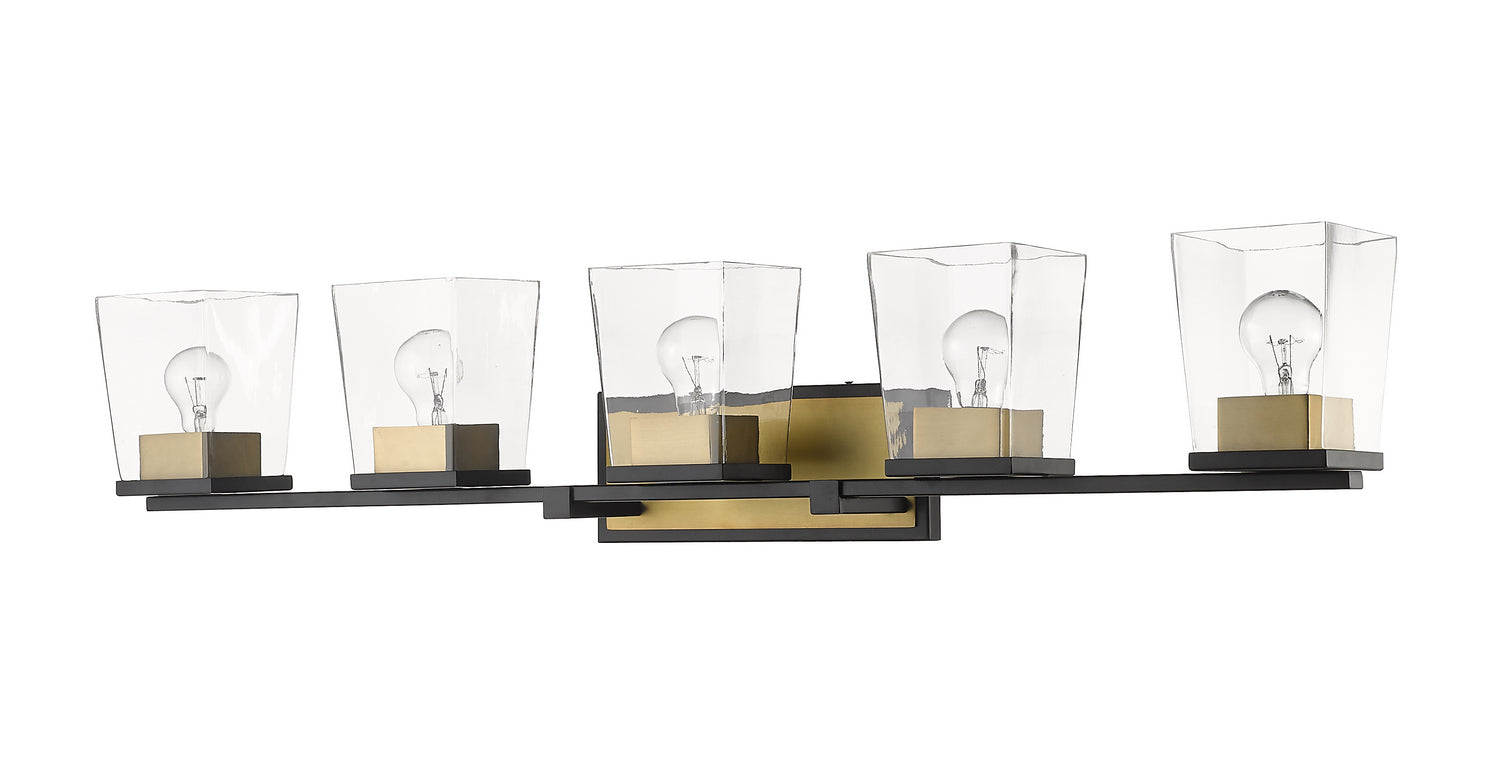 Z-Lite - 475-5V-MB-OBR - Five Light Vanity - Bleeker Street - Matte Black / Olde Brass