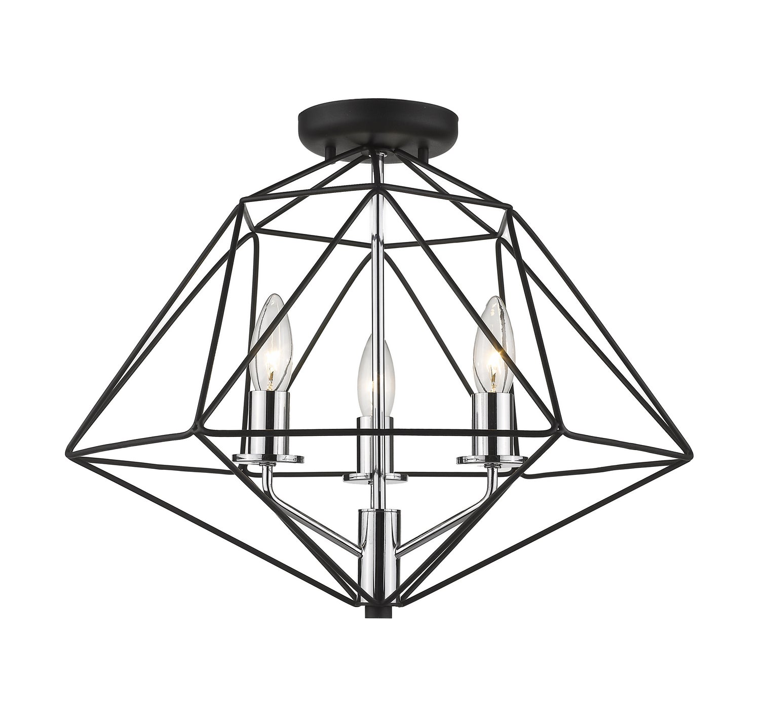 Z-Lite - 918SF-MB-CH - Three Light Semi Flush Mount - Geo - Matte Black / Chrome