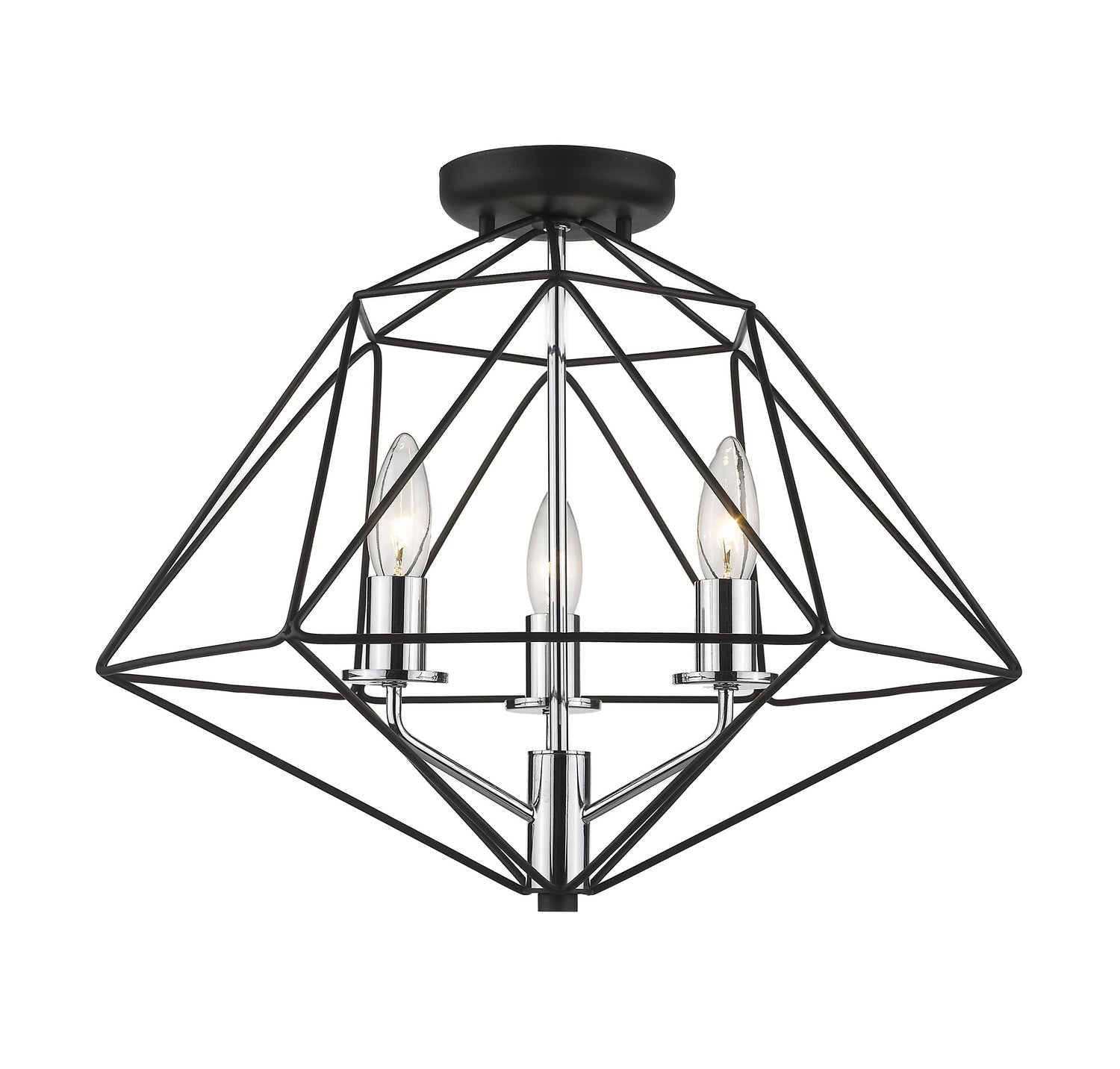 Z-Lite - 918SF-MB-CH - Three Light Semi Flush Mount - Geo - Matte Black + Chrome
