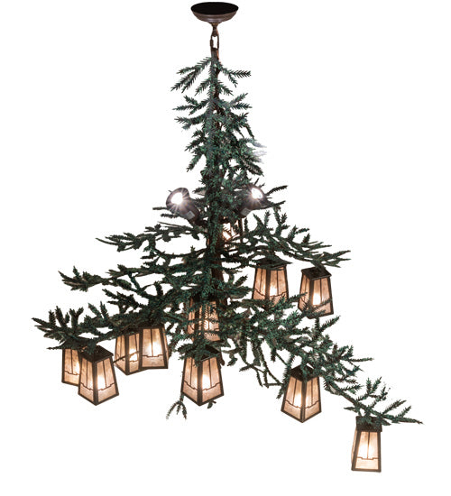 Meyda Tiffany - 220711 - 15 Light Chandelier - Pine Branch - Cafe Noir With Green Branches And Timeless Bronze Shade