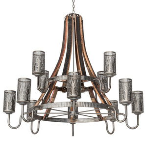 Meyda Tiffany - 221525 - 12 Light Chandelier - Barrel Stave - Industrial Steel And Charred Wood