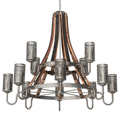 Meyda Tiffany - 221525 - 12 Light Chandelier - Barrel Stave - Industrial Steel And Charred Wood