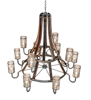 Meyda Tiffany - 221525 - 12 Light Chandelier - Barrel Stave - Industrial Steel And Charred Wood