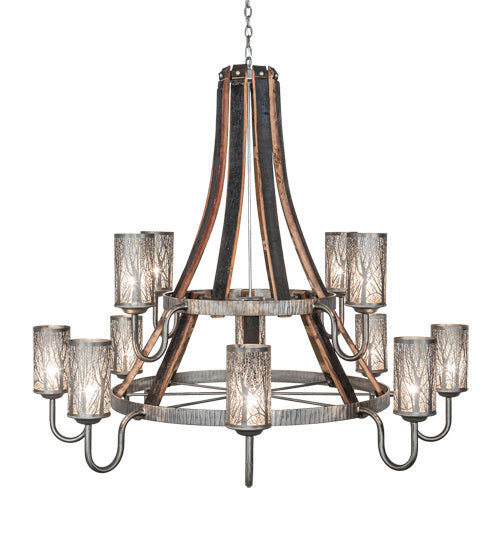 Meyda Tiffany - 221525 - 12 Light Chandelier - Barrel Stave - Industrial Steel And Charred Wood