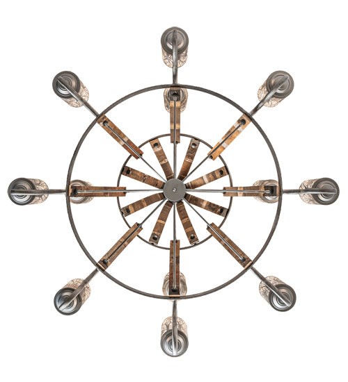 Meyda Tiffany - 221525 - 12 Light Chandelier - Barrel Stave - Industrial Steel And Charred Wood