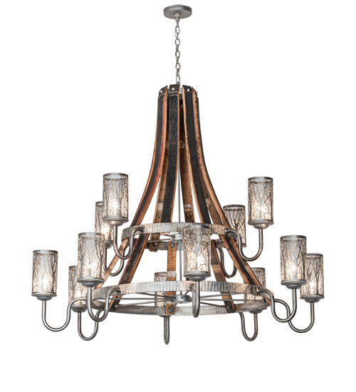 Meyda Tiffany - 221525 - 12 Light Chandelier - Barrel Stave - Industrial Steel And Charred Wood