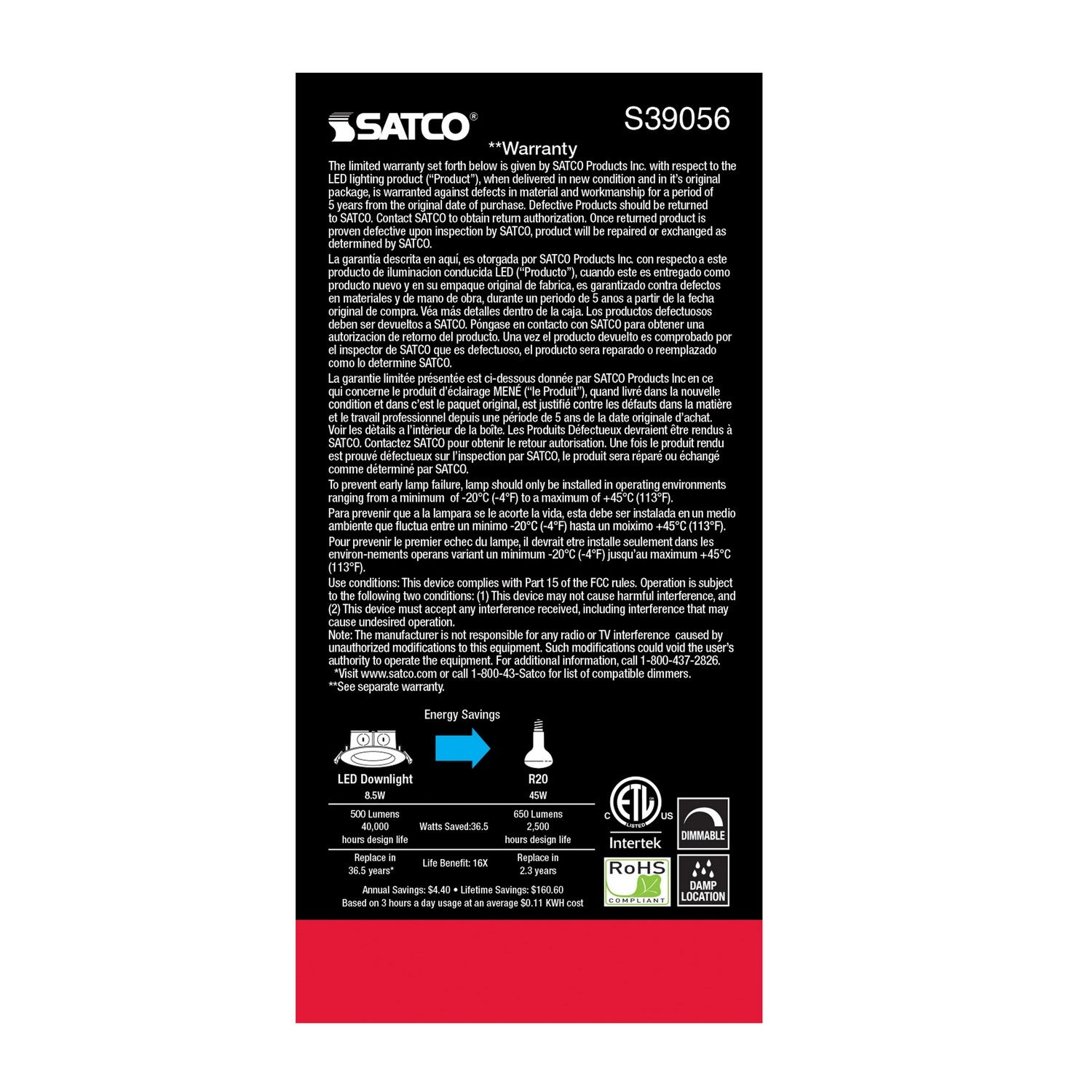 Satco - S39056 - LED Downlight - White