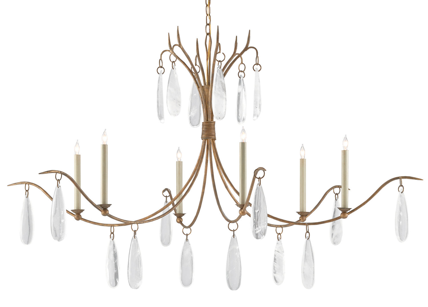 Currey and Company - 9000-0545 - Six Light Chandelier - Marshallia - Rustic Gold/Faux Rock Crystal