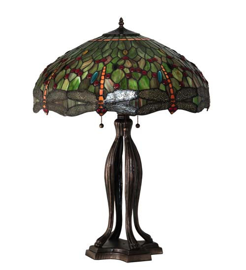 Meyda Tiffany - 109607 - Three Light Table Lamp - Tiffany Hanginghead Dragonfly - Mahogany Bronze