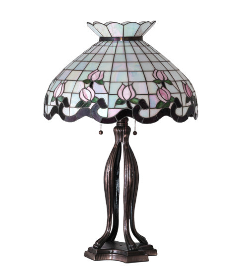 Meyda Tiffany - 228791 - Three Light Table Lamp - Roseborder - Mahogany Bronze