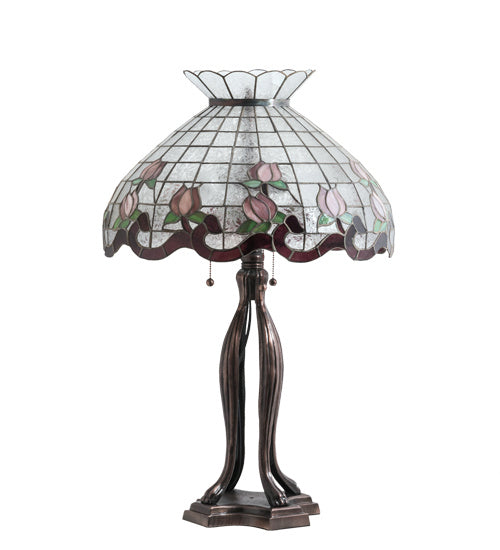 Meyda Tiffany - 228799 - Three Light Table Lamp - Roseborder - Mahogany Bronze