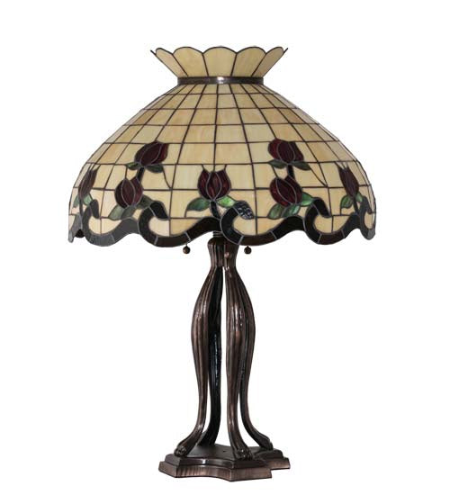 Meyda Tiffany - 228801 - Three Light Table Lamp - Roseborder - Mahogany Bronze