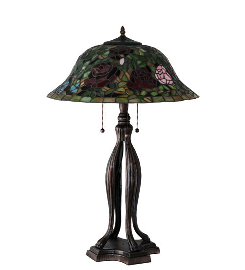 Meyda Tiffany - 228817 - Three Light Table Lamp - Tiffany Rosebush - Mahogany Bronze