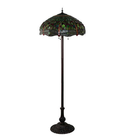 Meyda Tiffany - 36501 - Three Light Floor Lamp - Tiffany Hanginghead Dragonfly - Mahogany Bronze