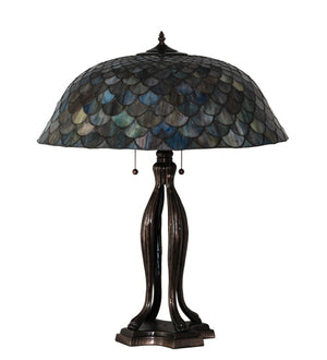 Meyda Tiffany - 38594 - Three Light Table Lamp - Tiffany Fishscale - Mahogany Bronze