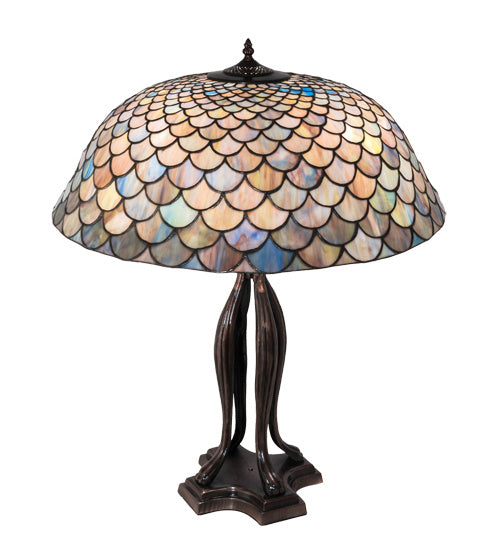 Meyda Tiffany - 38594 - Three Light Table Lamp - Tiffany Fishscale - Mahogany Bronze