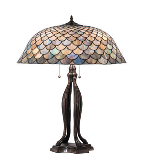 Meyda Tiffany - 38594 - Three Light Table Lamp - Tiffany Fishscale - Mahogany Bronze