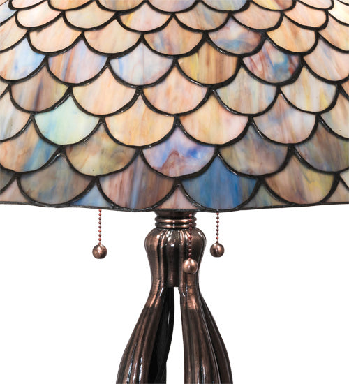 Meyda Tiffany - 38594 - Three Light Table Lamp - Tiffany Fishscale - Mahogany Bronze