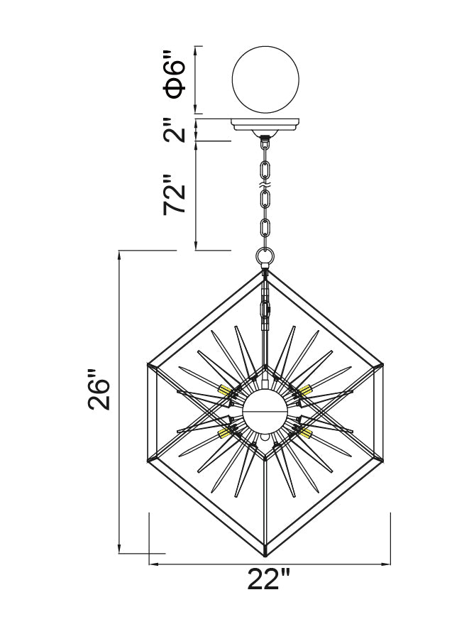 CWI Lighting - 1178P22-6-601 - Six Light Chandelier - Starburst - Chrome & Black