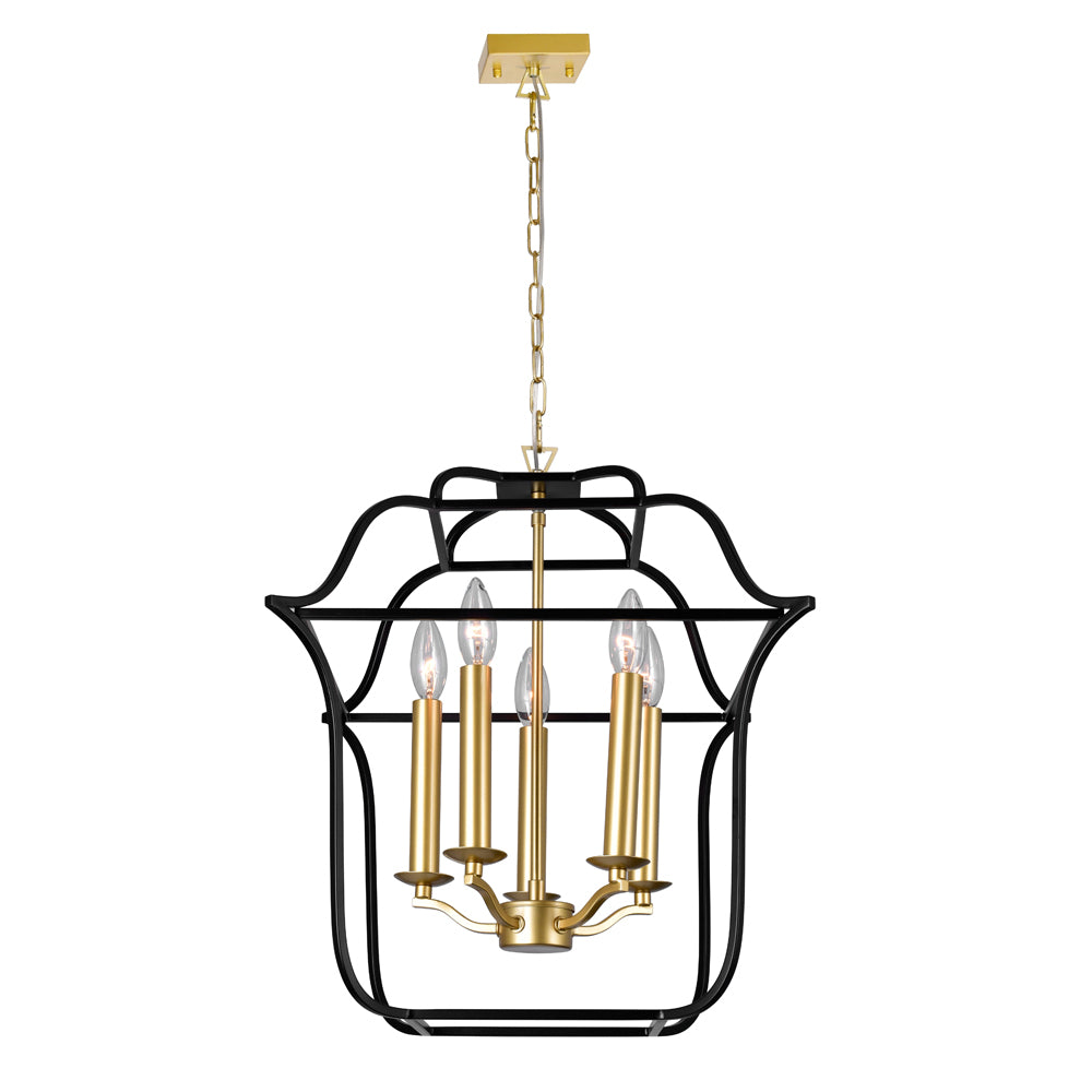 CWI Lighting - 1223P16-5-602 - Five Light Chandelier - Tudor - Satin Gold & Black