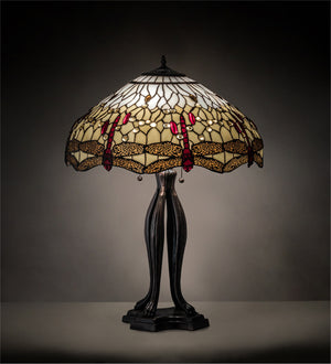 Meyda Tiffany - 229133 - Three Light Table Lamp - Tiffany Hanginghead Dragonfly - Mahogany Bronze