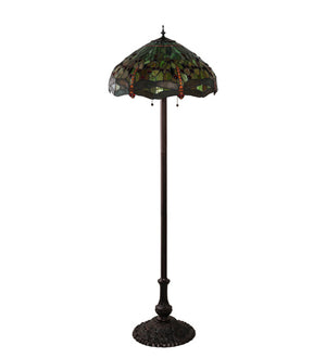 Meyda Tiffany - 229131 - Three Light Floor Lamp - Tiffany Hanginghead Dragonfly - Mahogany Bronze