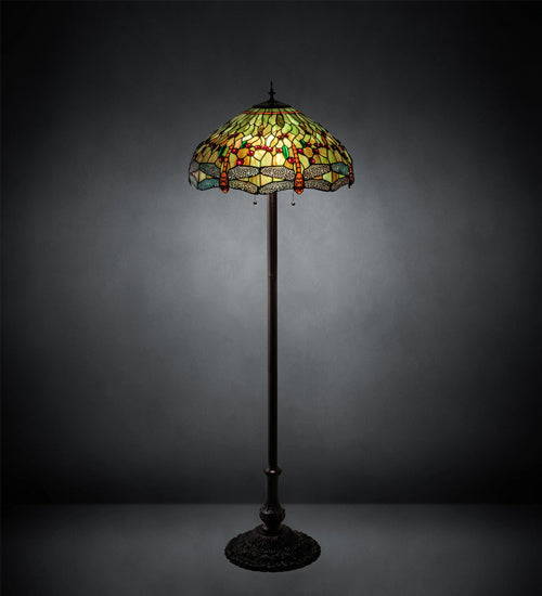 Meyda Tiffany - 229131 - Three Light Floor Lamp - Tiffany Hanginghead Dragonfly - Mahogany Bronze