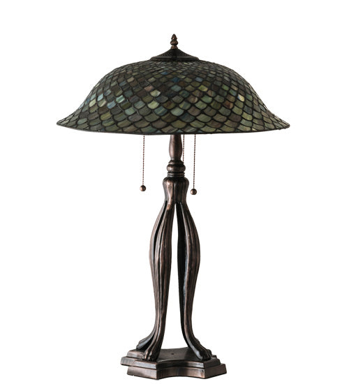 Meyda Tiffany - 98134 - Three Light Table Lamp - Fishscale - Mahogany Bronze