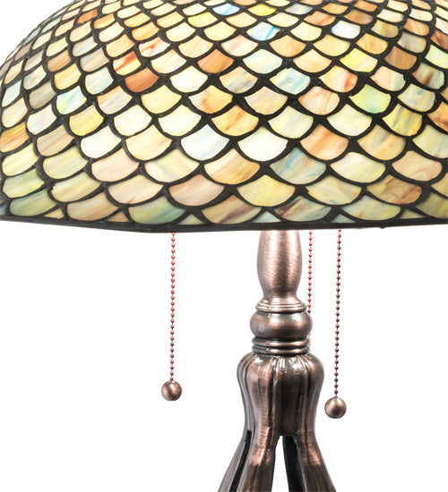 Meyda Tiffany - 98134 - Three Light Table Lamp - Fishscale - Mahogany Bronze