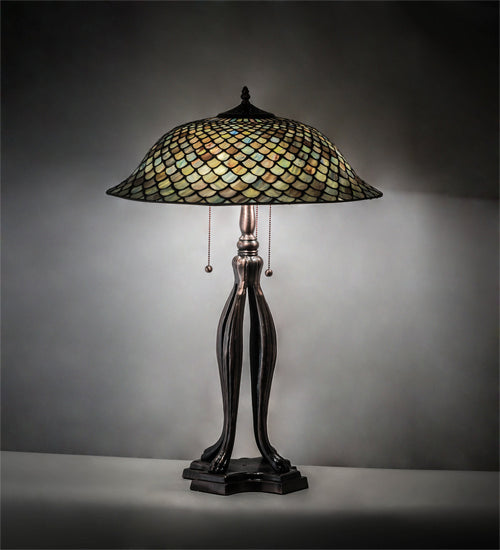 Meyda Tiffany - 98134 - Three Light Table Lamp - Fishscale - Mahogany Bronze