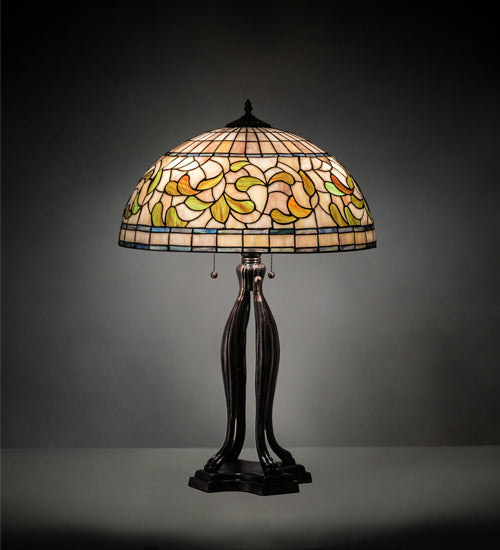 Meyda Tiffany - 229126 - Three Light Table Lamp - Tiffany Turning Leaf - Mahogany Bronze