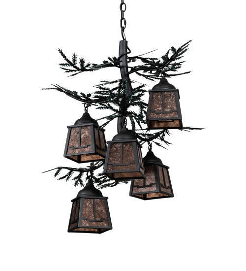 Meyda Tiffany - 225365 - Five Light Chandelier - Pine Branch - Gun Metal W/Green Branches